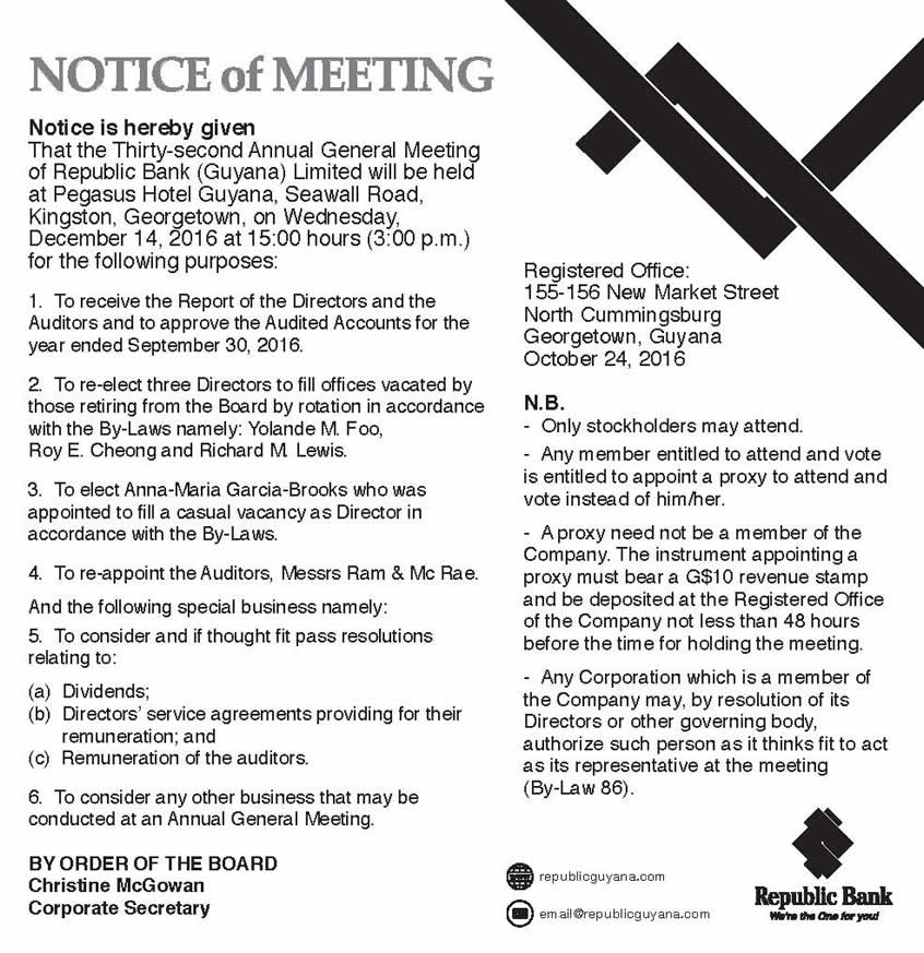 notice of meeting republic bank notice of meeting